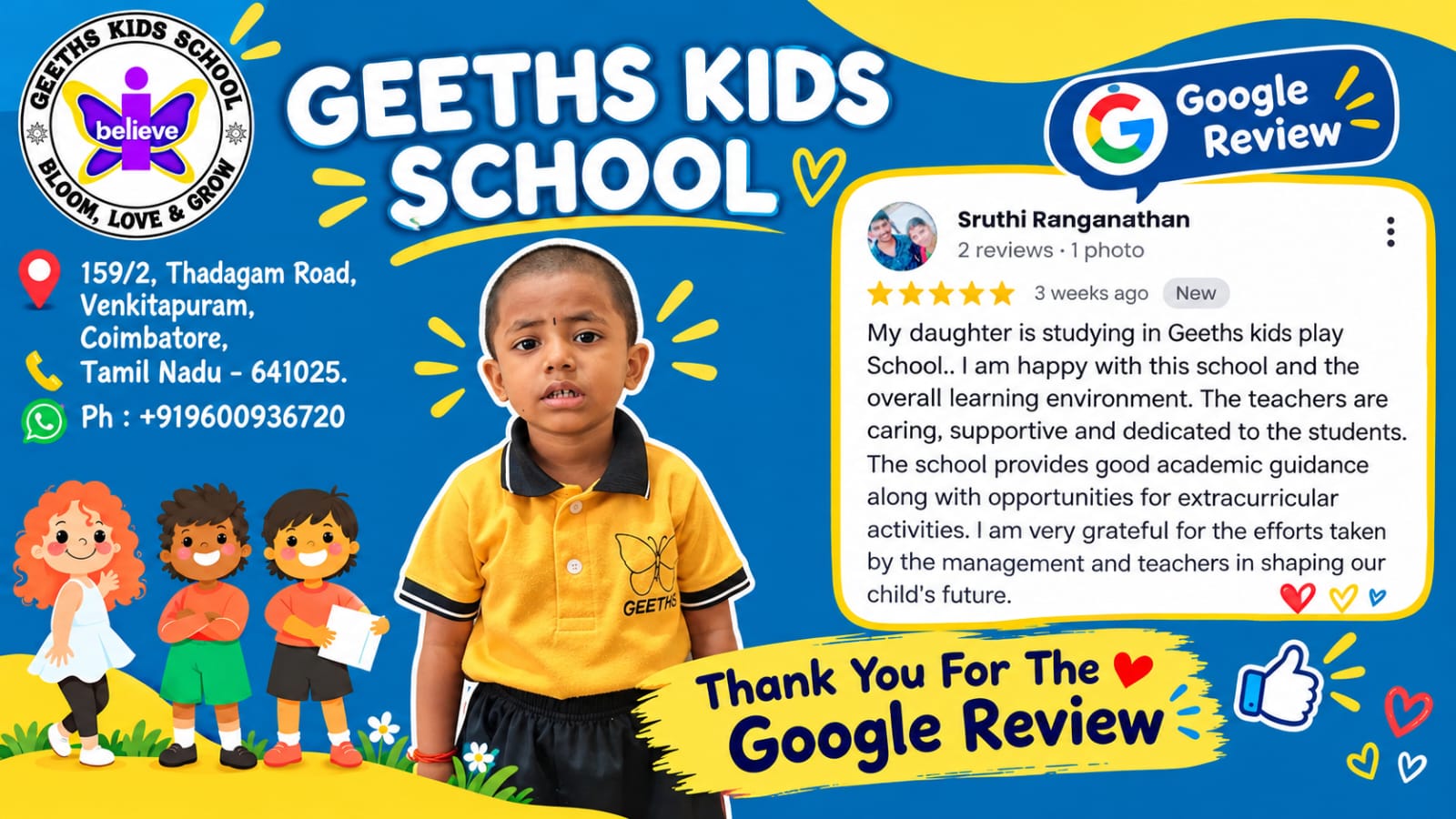 Google review from a Geeths Kids School parent