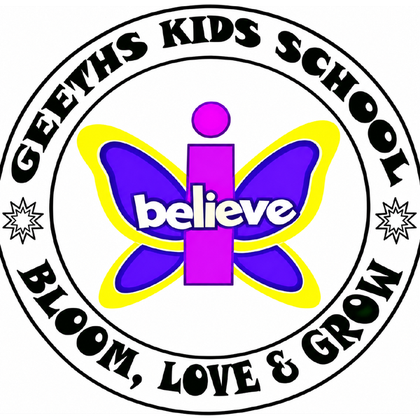 Geeths Kids School logo: a butterfly with the words 'i believe'